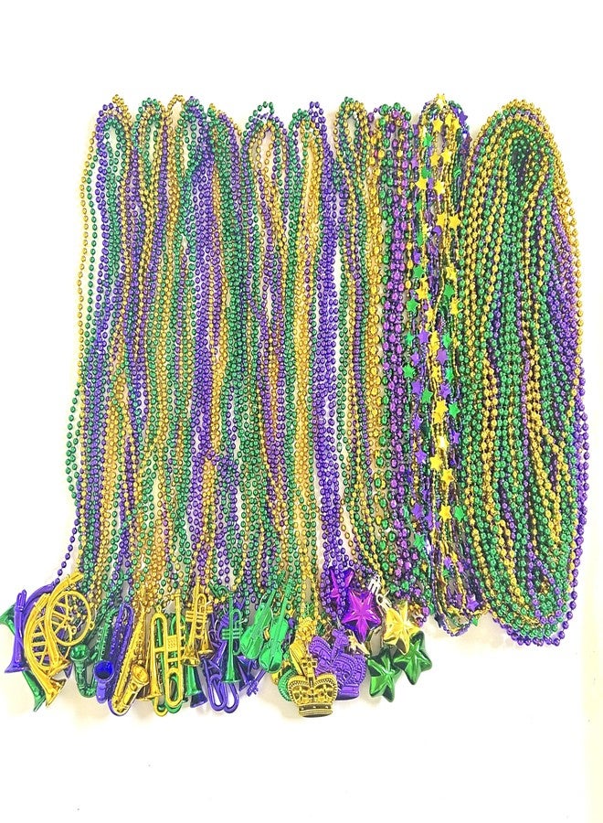 GZYSSL 96 Pcs With 10 Styles Mardi Gras Beads Necklaces Gold Purple Green Parade Party Throw Beads Mardi Gras Party Parade Decorations - Image 1